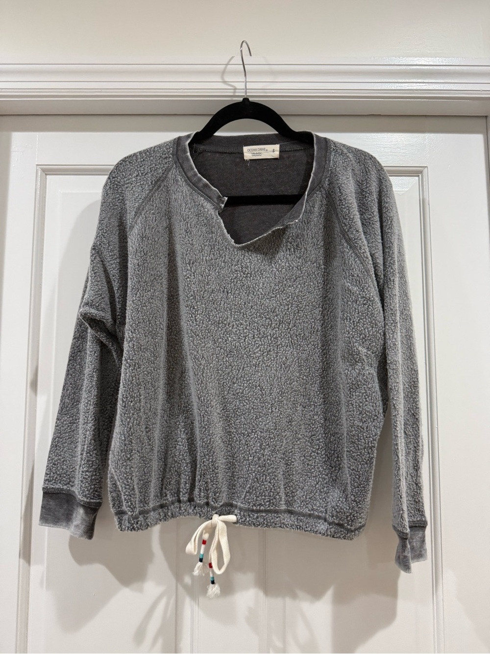 Ocean Drive Gray Sherpa Crew with Drawstring Hem